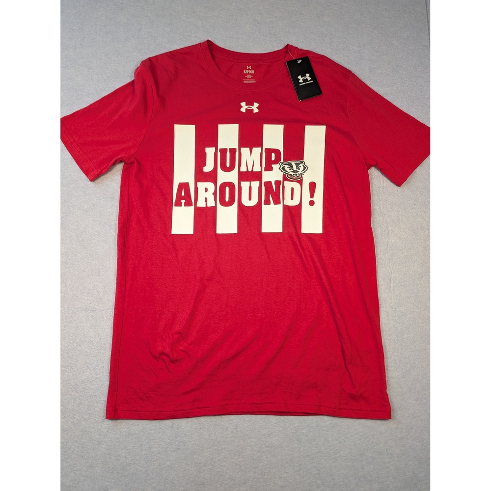 Under Armour T-Shirt Mens Small Red Wisconsin Badgers Jump Around New